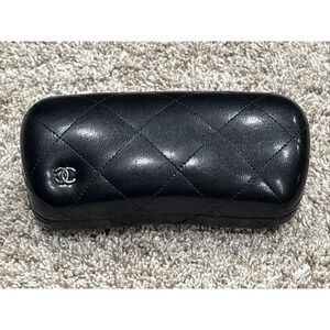 Chanel Black Quilted Leather Eyeglasses Hard Shell Case CC Logo